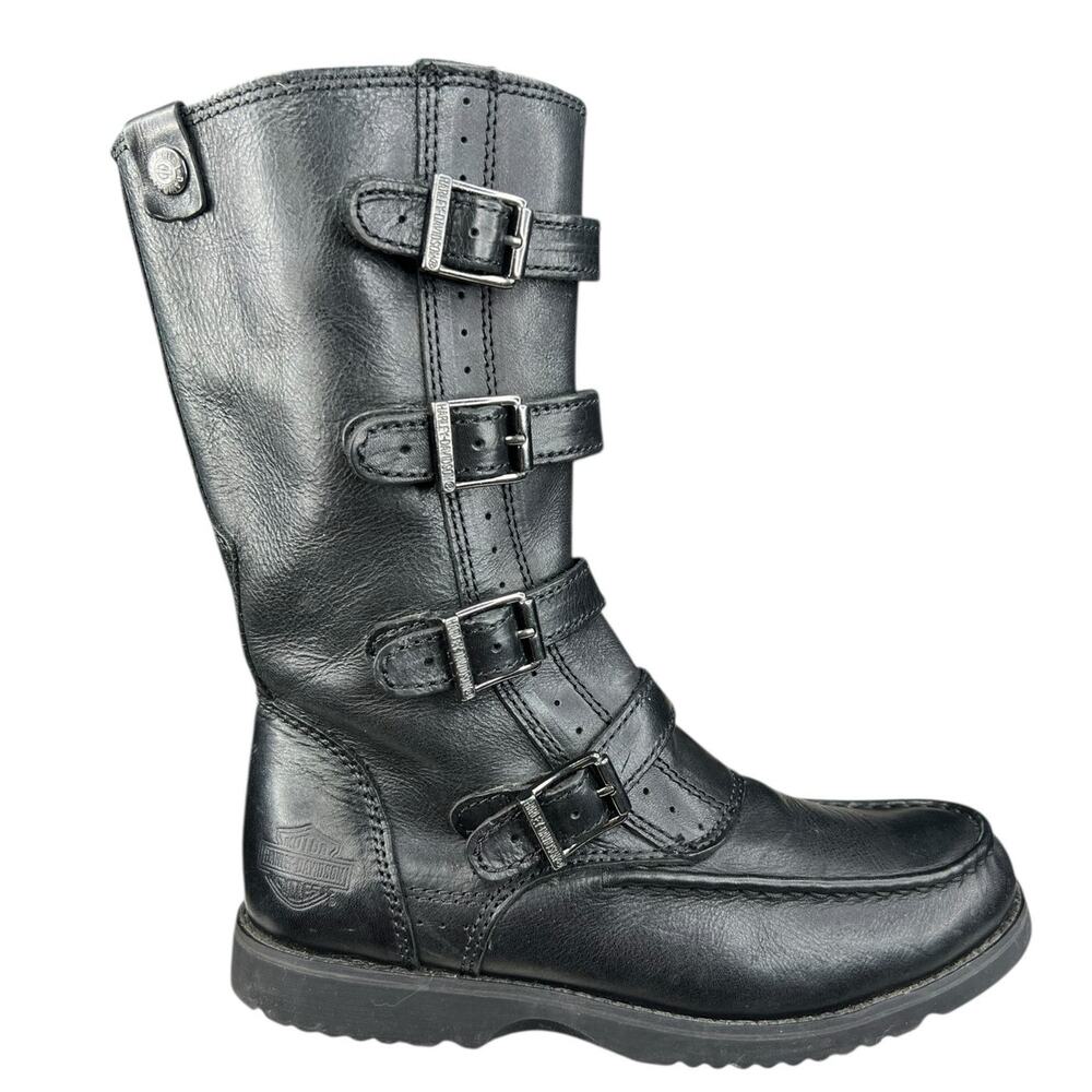 Harley Davidson Women’s Black Leather Buckle Moto Boot Size US 7